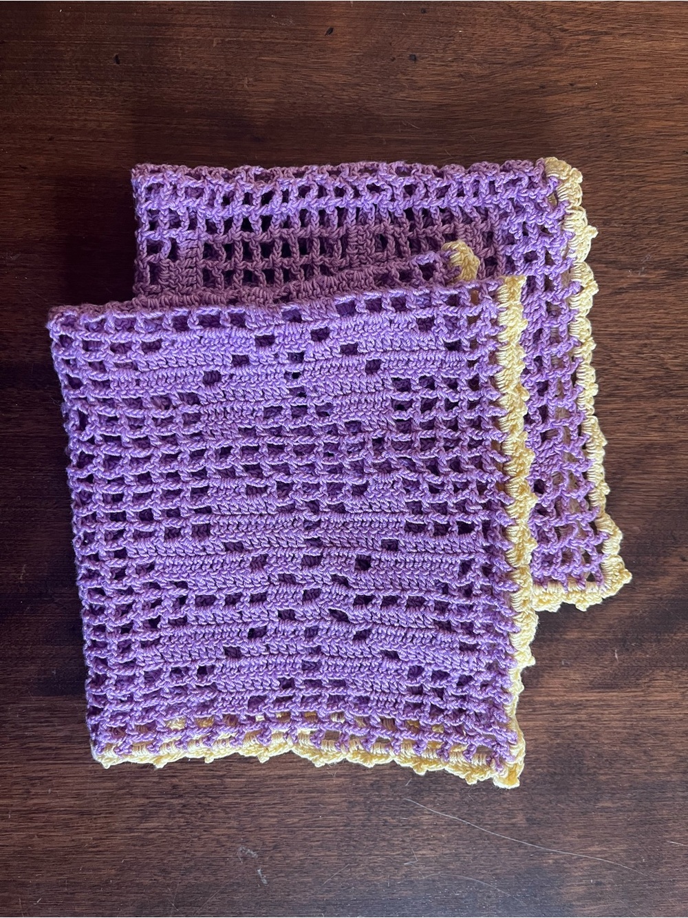 Handmade Lavender Crochet Doilies with Yellow Trim